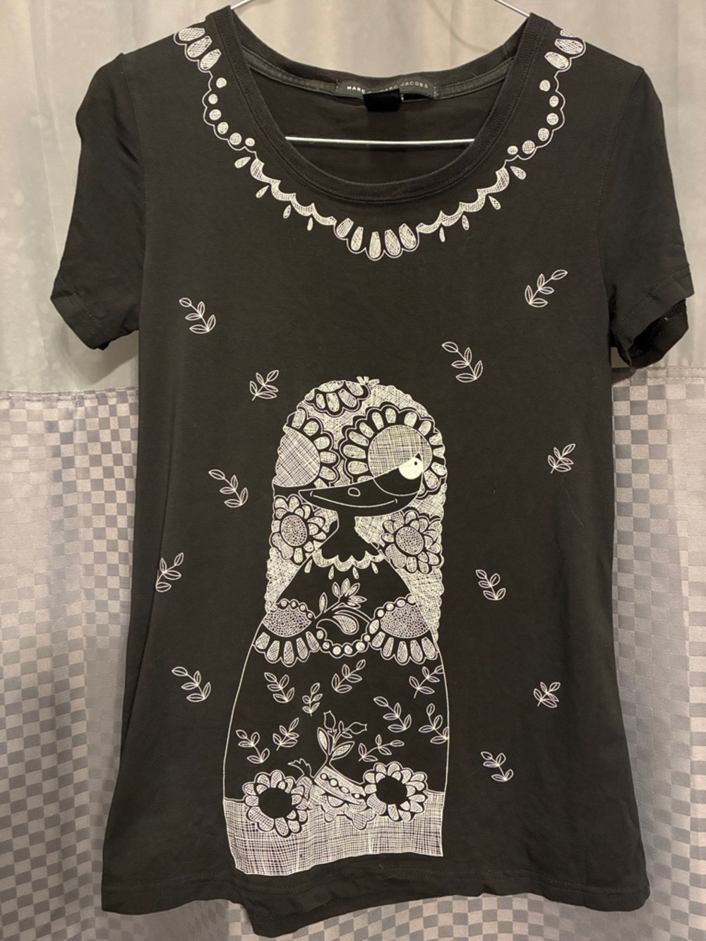Marc By Marc Jacobs Women’s Black Graphic Tee with White Floral Girl Print